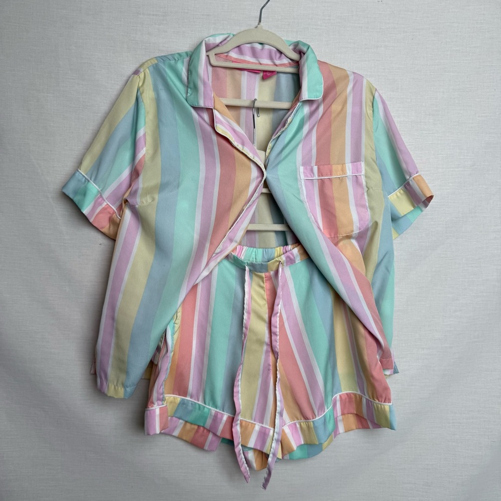 Isaac Mizrahi Sleepwear Pastel Rainbow Stripe Pajama Set – Size L